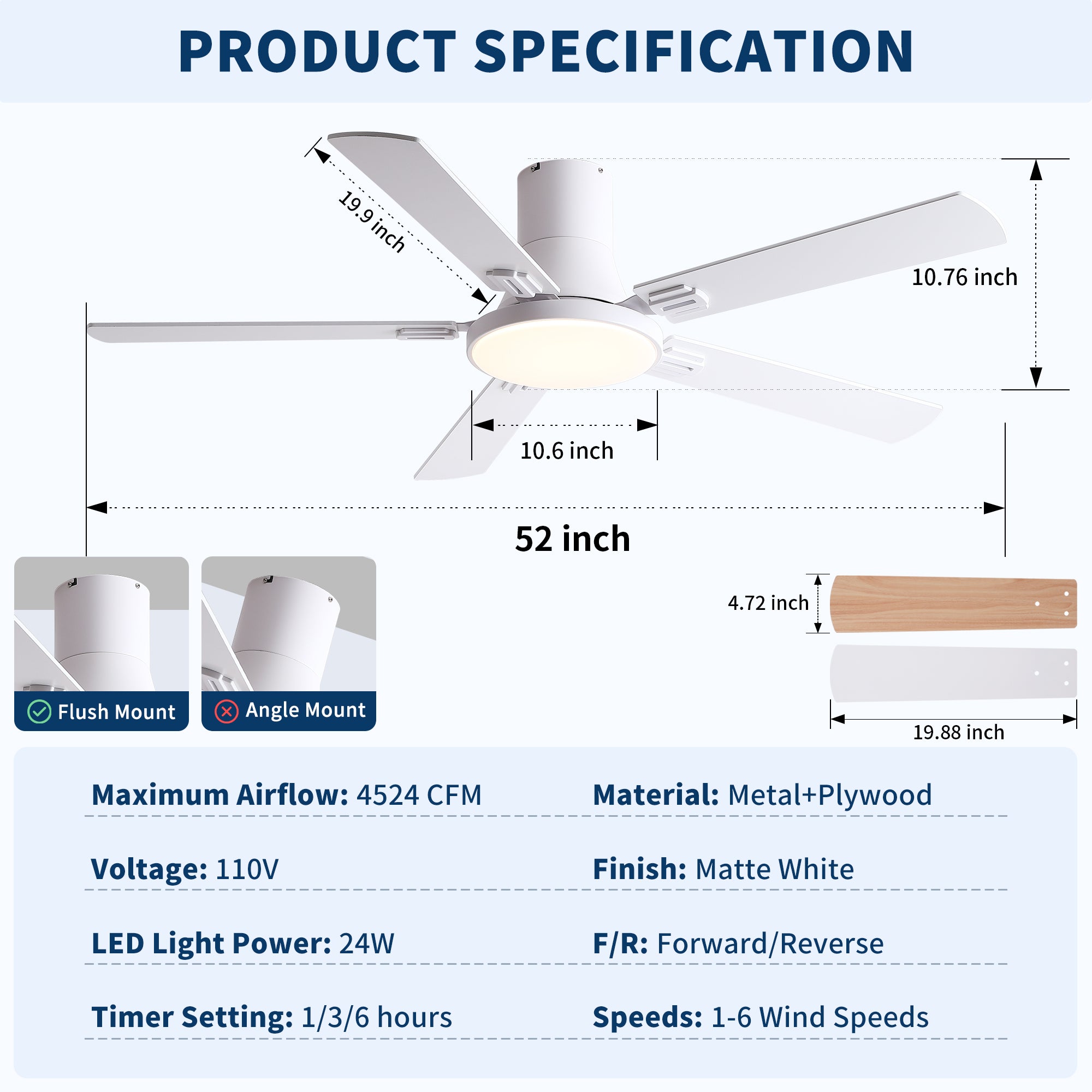 52 Inch Modern Ceiling Fan