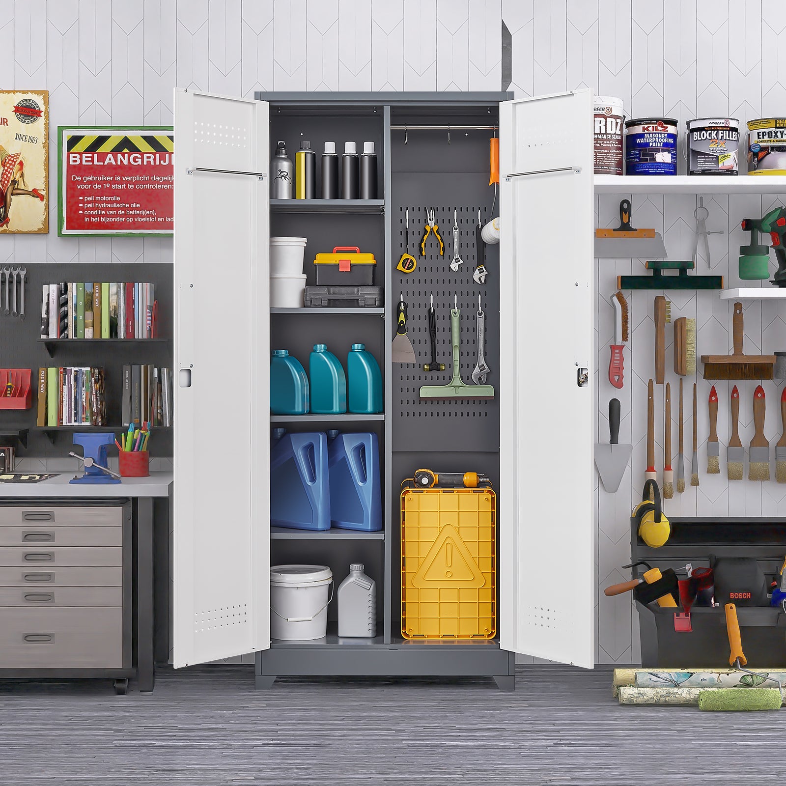 Gray Metal Lockers with Locking Doors