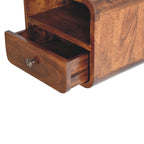 Extra Mini Wall-Mounted Curved Chestnut Nightstand, Open Slot, 1-Drawer