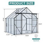 8X6FT Black Double Door Polycarbonate Greenhouse