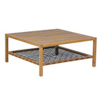 Outdoor Acacia Wood Coffee Table with Woven Rope Storage Shelf
