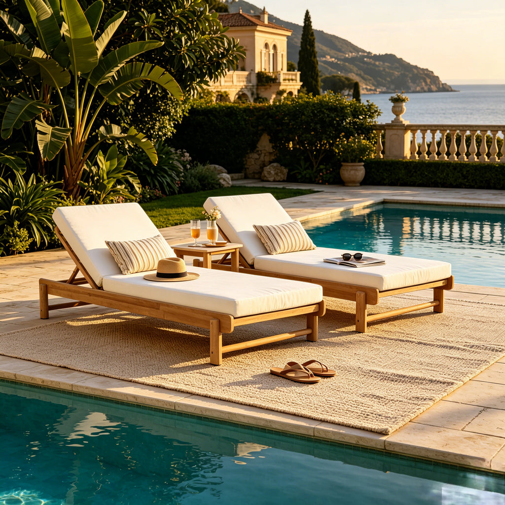 Light Teak Acacia Wood Chaise Lounge Set