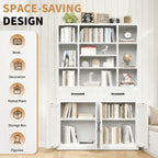 71" Tall Bookcase with Doors, Drawers & Adjustable Open Shelves