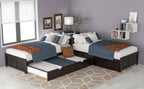 L-Shaped Platform Bed with Trundle and Built-in Desk