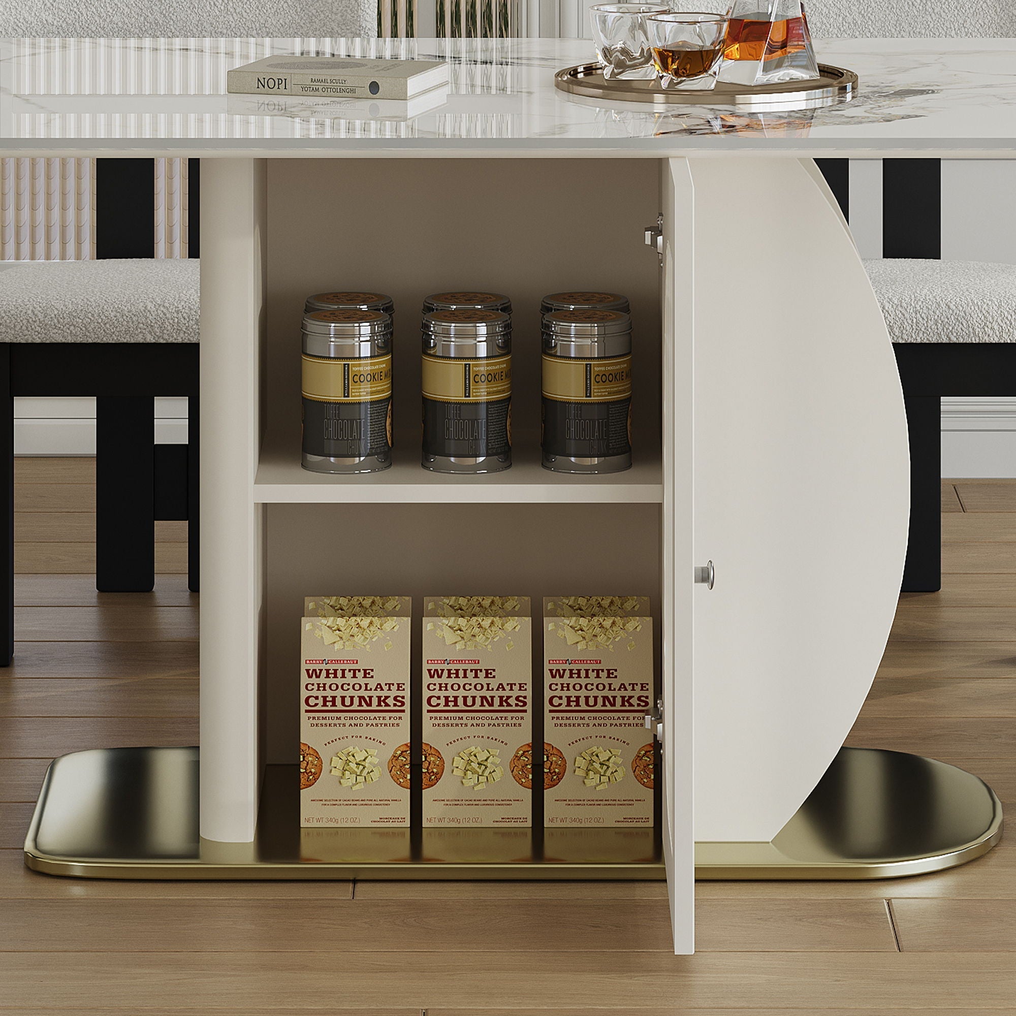Modern Dining Table Set With Storage and Chairs