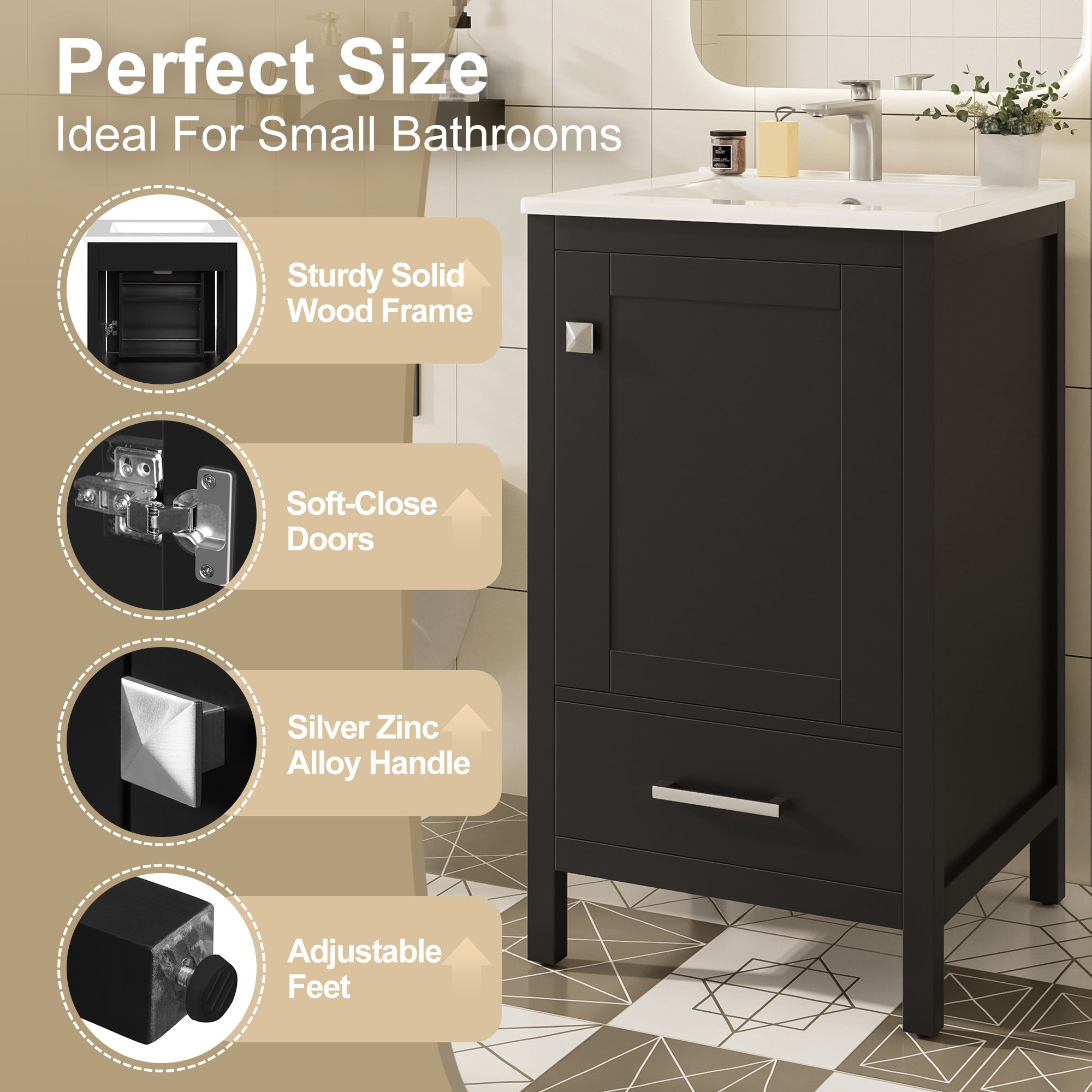 20-Inch Modern Bathroom Vanity with Ceramic Sink
