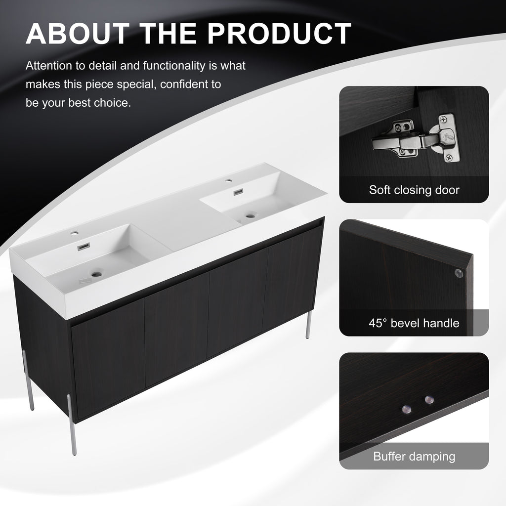 60" Freestanding Bathroom Vanity with Resin Double Sink