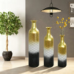 Decorative Metal Vases Set of 3, Leaf Pattern Floor Vases