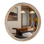 Round Decorative Wall Mirror with Woven Rattan-Textured Frame