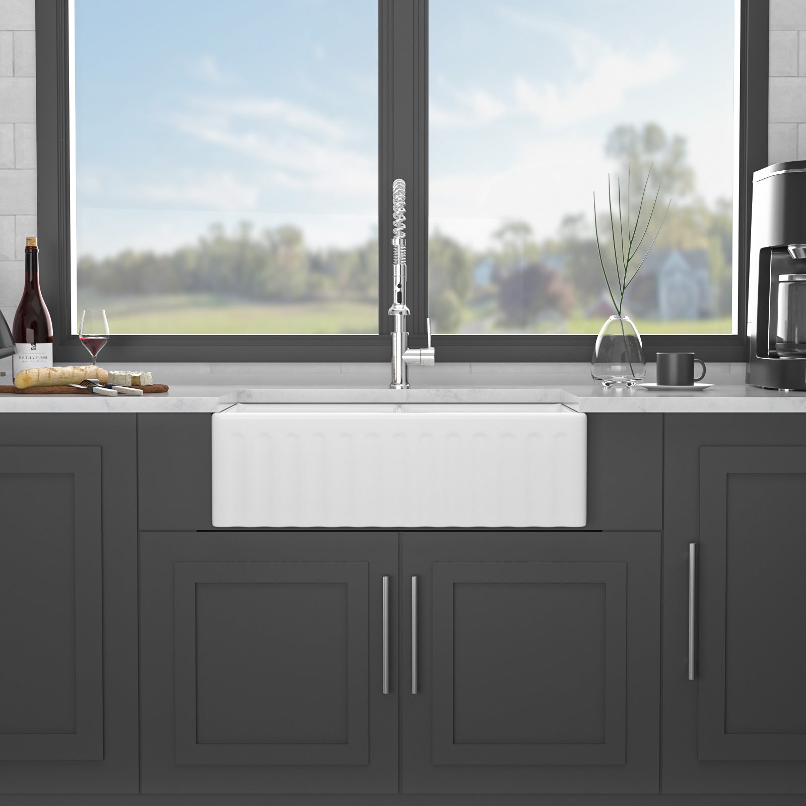 White Farmhouse Sink - 33 x 20 x 10 Inch
