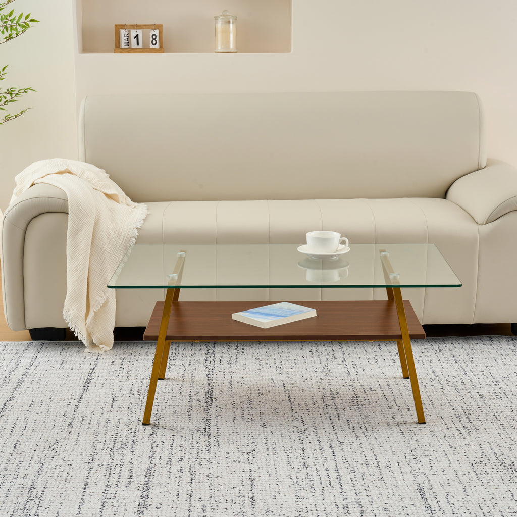 Rectangle Coffee Table with Tempered Glass Tabletop