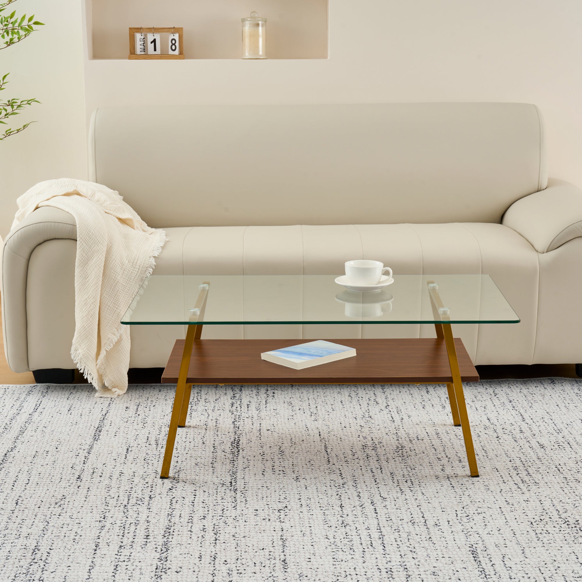 Rectangle Coffee Table with Tempered Glass Tabletop