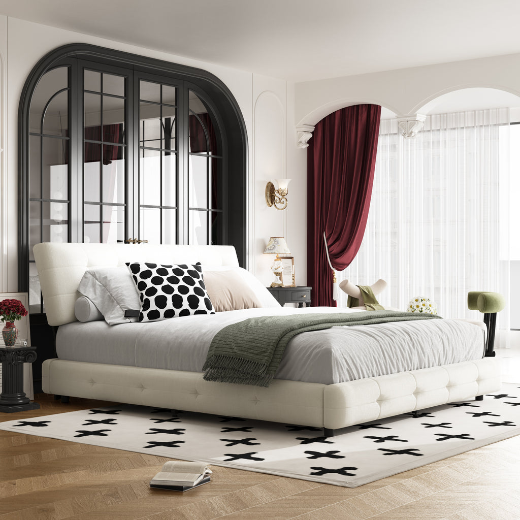 Queen Size Tufted Bed Frame with Extra-Large Ultra-Soft Cloud Pillow Design