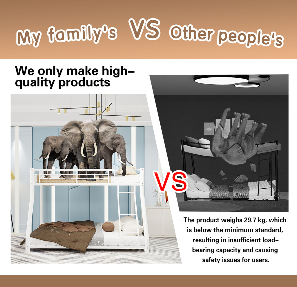 Metal Bunk Bed Twin Over Full Size with Removable Stairs