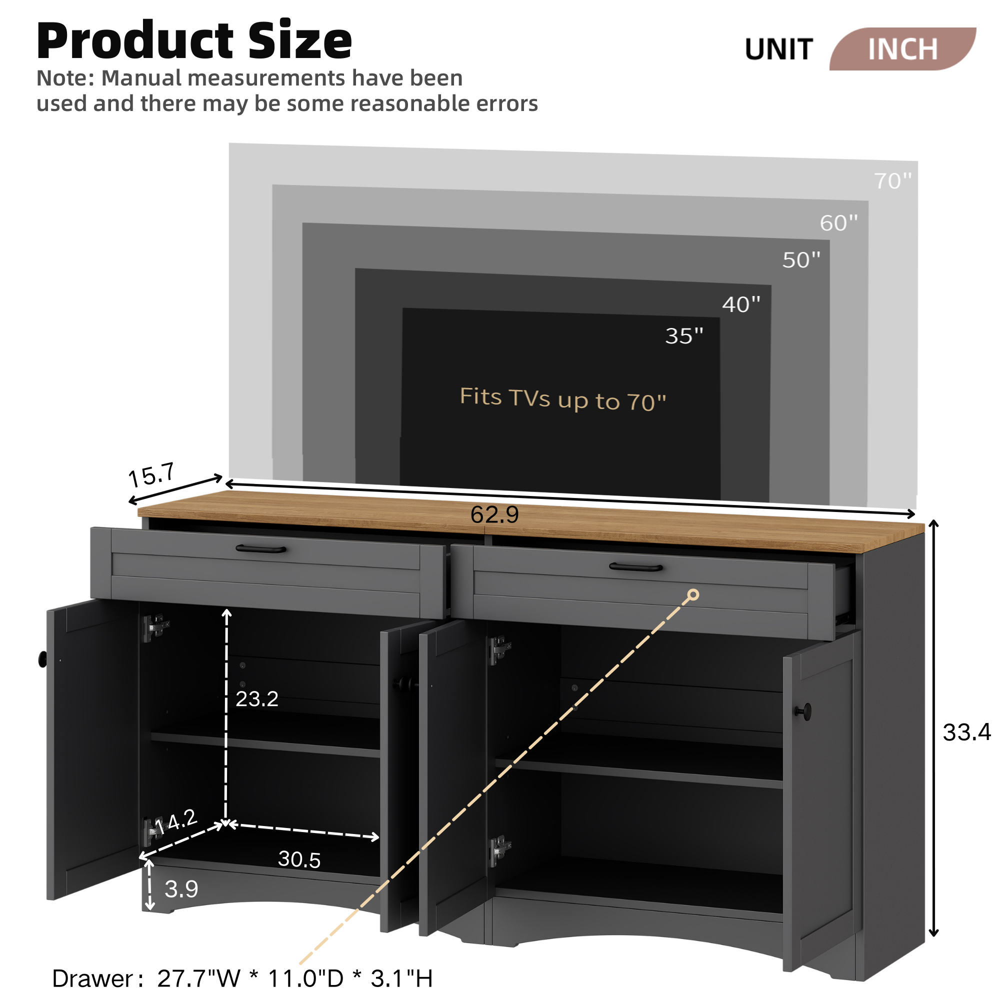 Farmhouse TV Stand with 2 Drawers for TVs Up to 70"