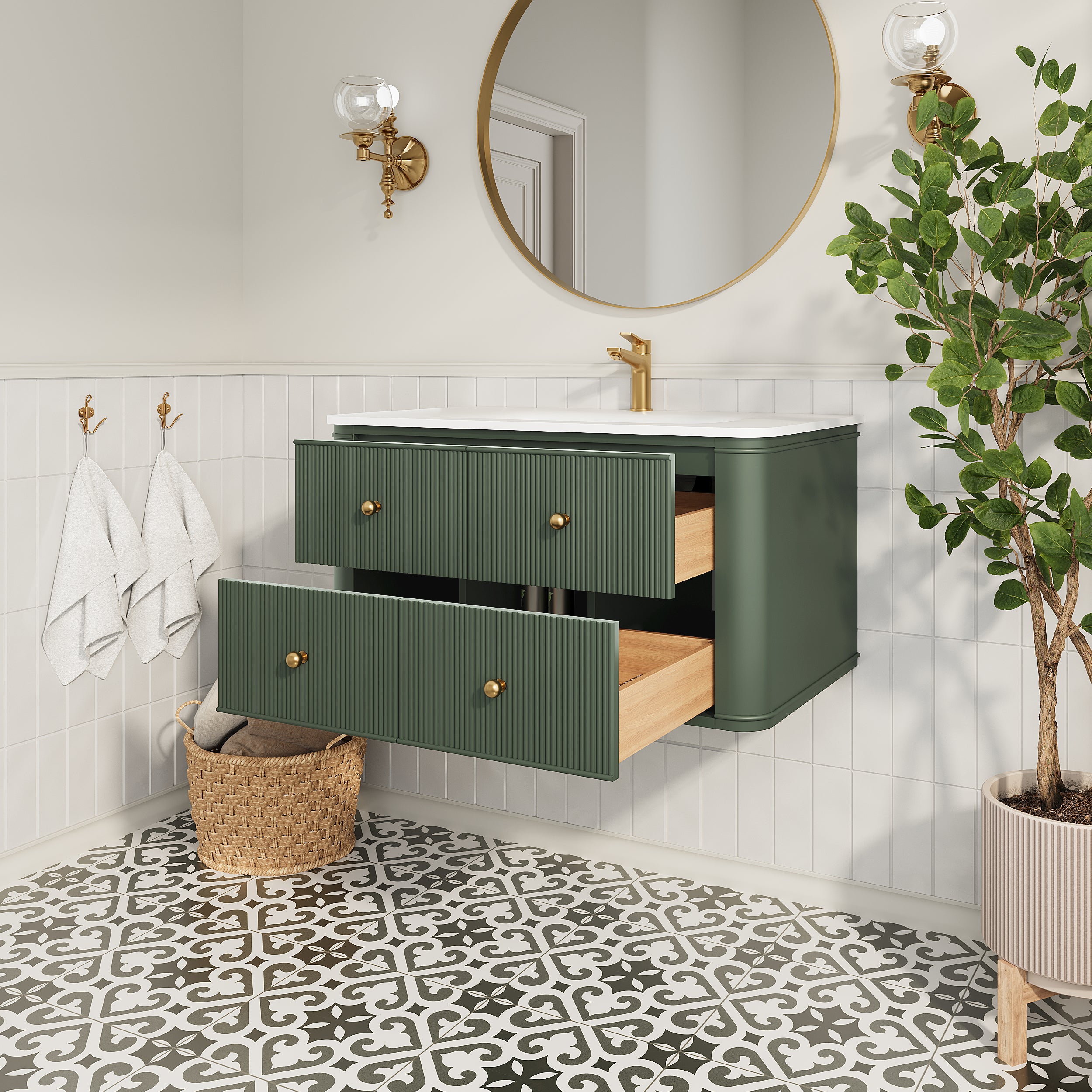 36" Wall Mounted & Floating Single Bathroom Vanity