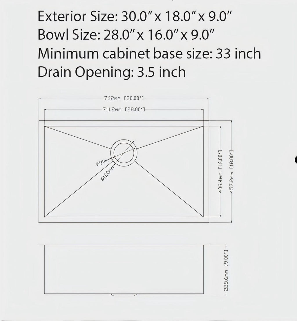 30"x18"x9" Gunmetal Kitchen Sink