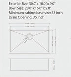 30"x18"x9" Gunmetal Kitchen Sink