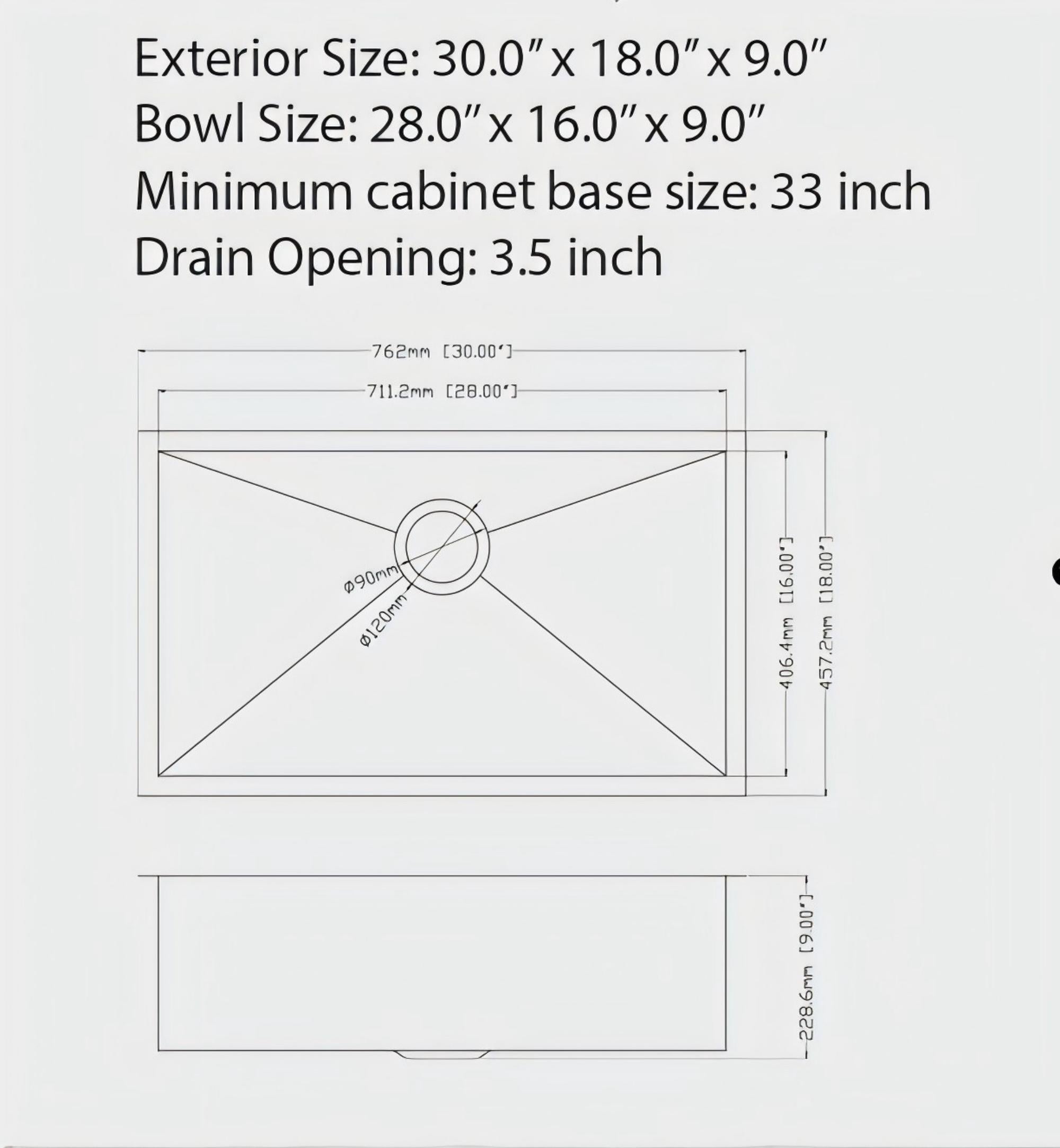 30"x18"x9" Gunmetal Kitchen Sink