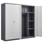 Gray Steel Lockable Large Capacity Wardrobe with Hanging Rod & Shelves