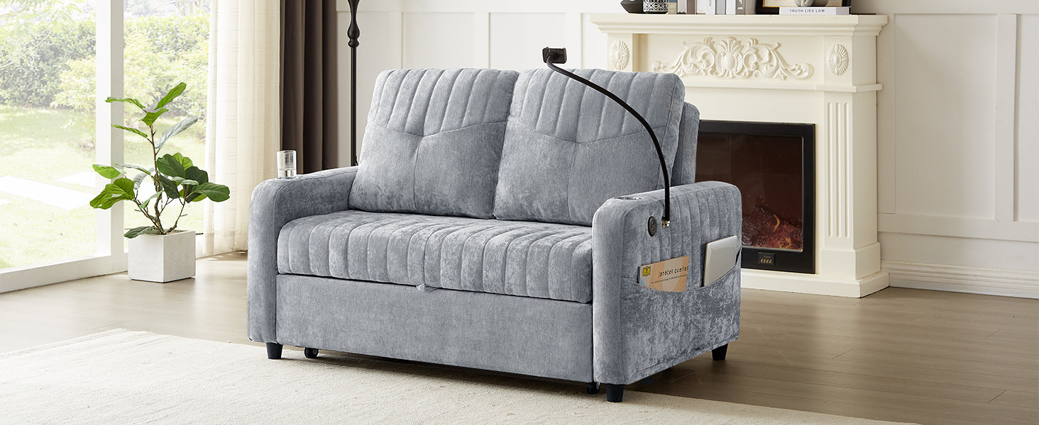 53.9" Modern Loveseat Pull-out Sofa Bed