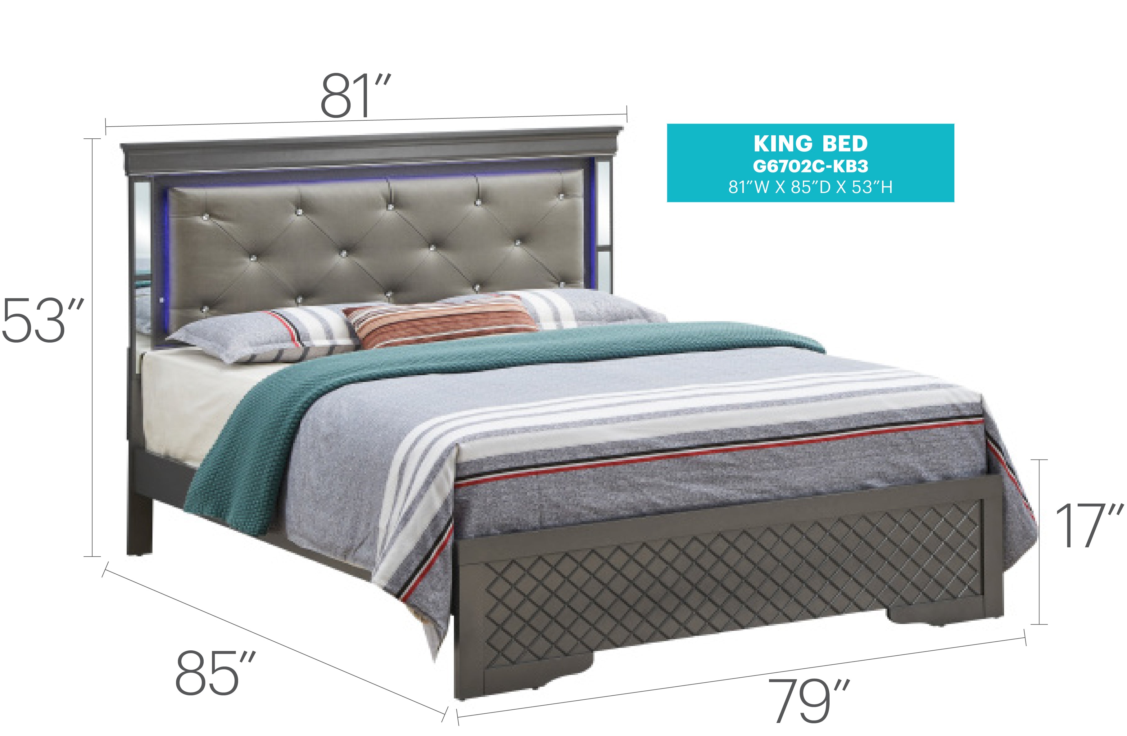 Transitional Style King Bed In Metallic