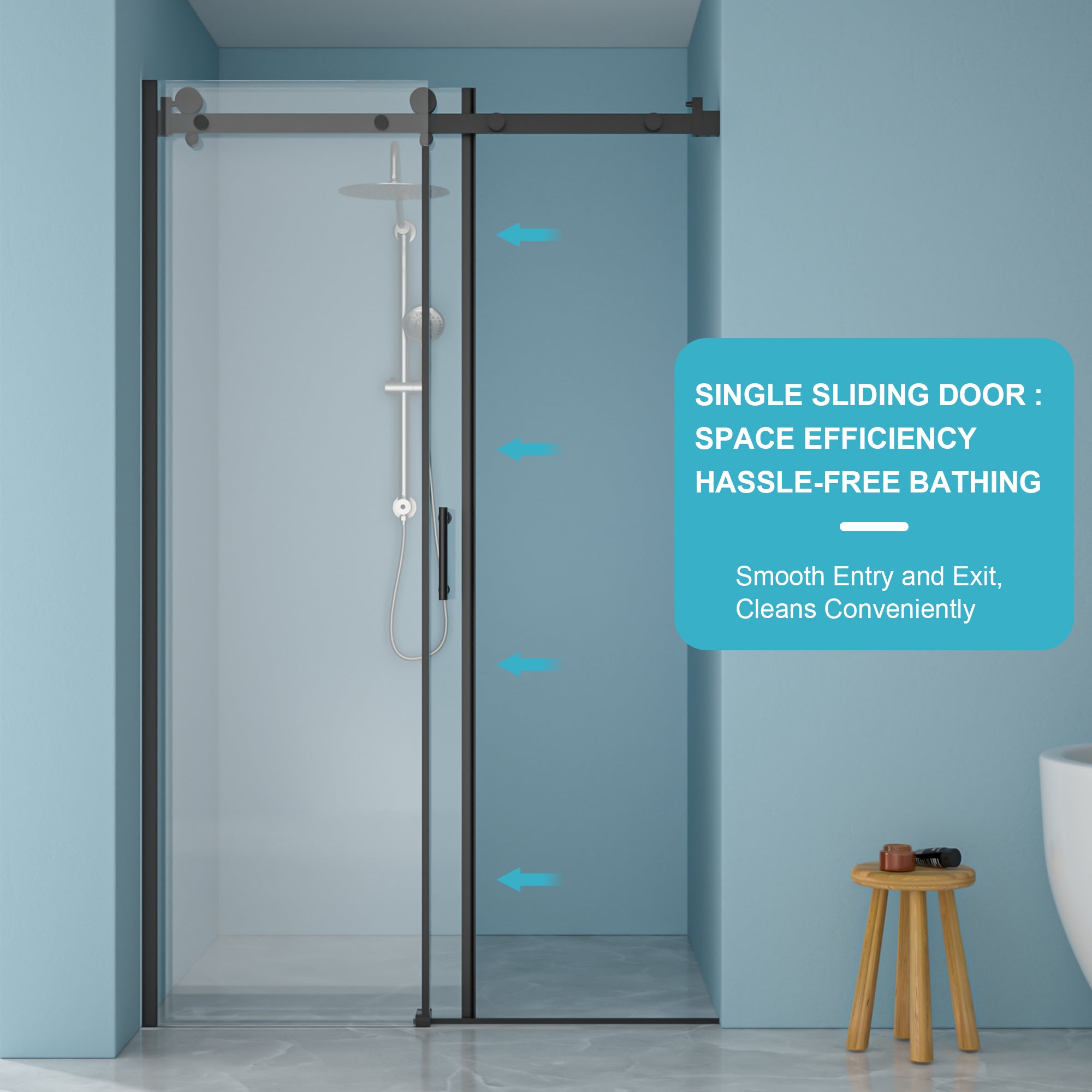 48"W x 76"H Single-Slide Shower Door - 8mm Tempered Glass
