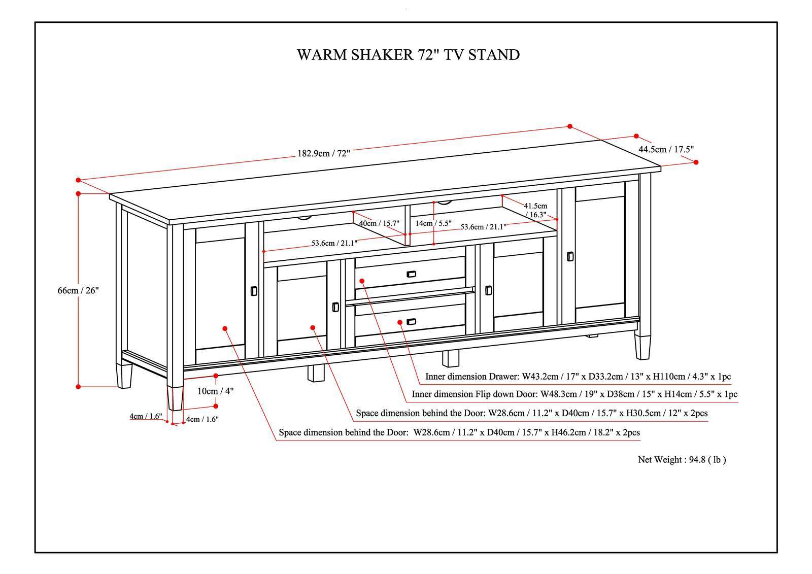 Warm Shaker 72" TV Media Stand - Russet Brown