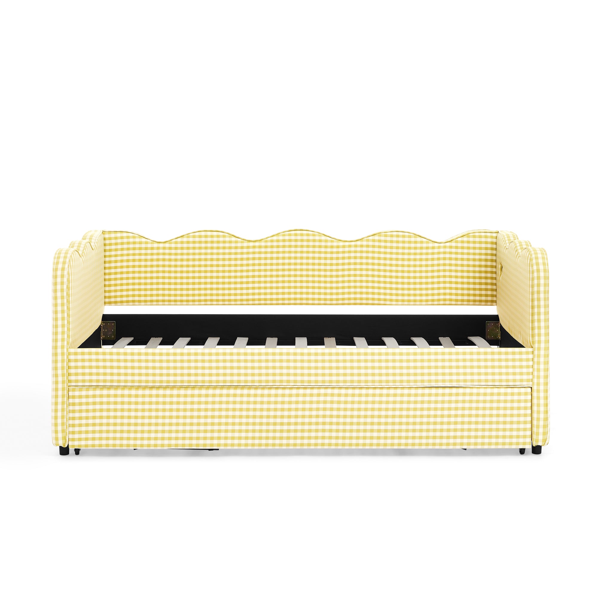 Cozy Gingham Daybed with Trundle Twin Size Sofa Bed
