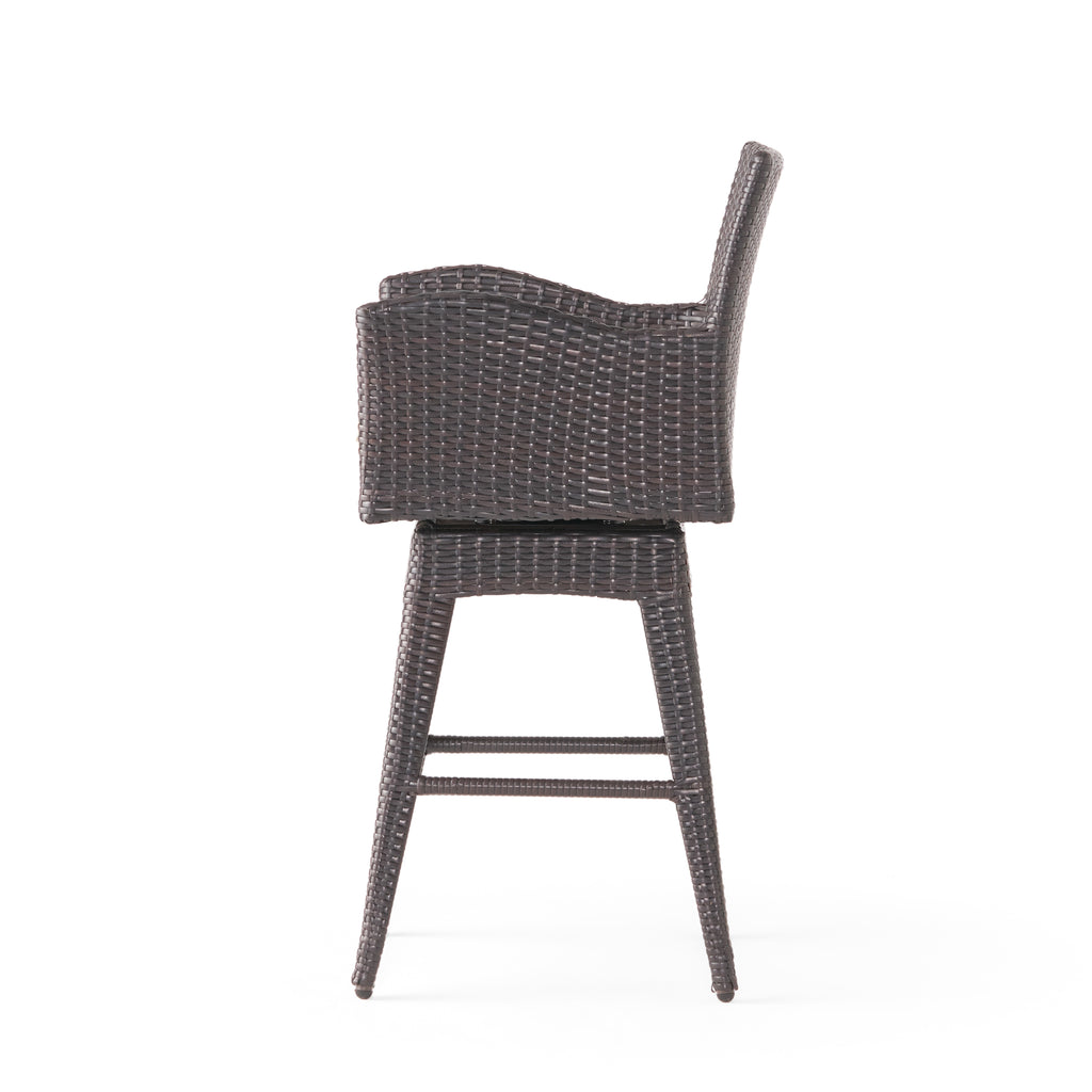 Modern Outdoor Multi-Brown Wicker Swivel Barstool with Tapered Legs