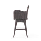 Modern Outdoor Multi-Brown Wicker Swivel Barstool with Tapered Legs