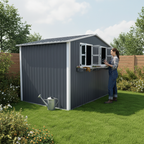 9x6 FT Outdoor Metal Storage Shed with Window & Flower Rack