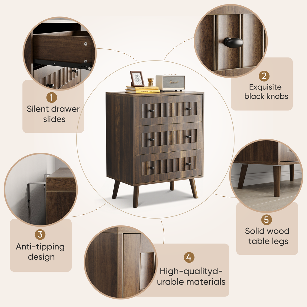 3 Drawer Dresser - Modern Walnut