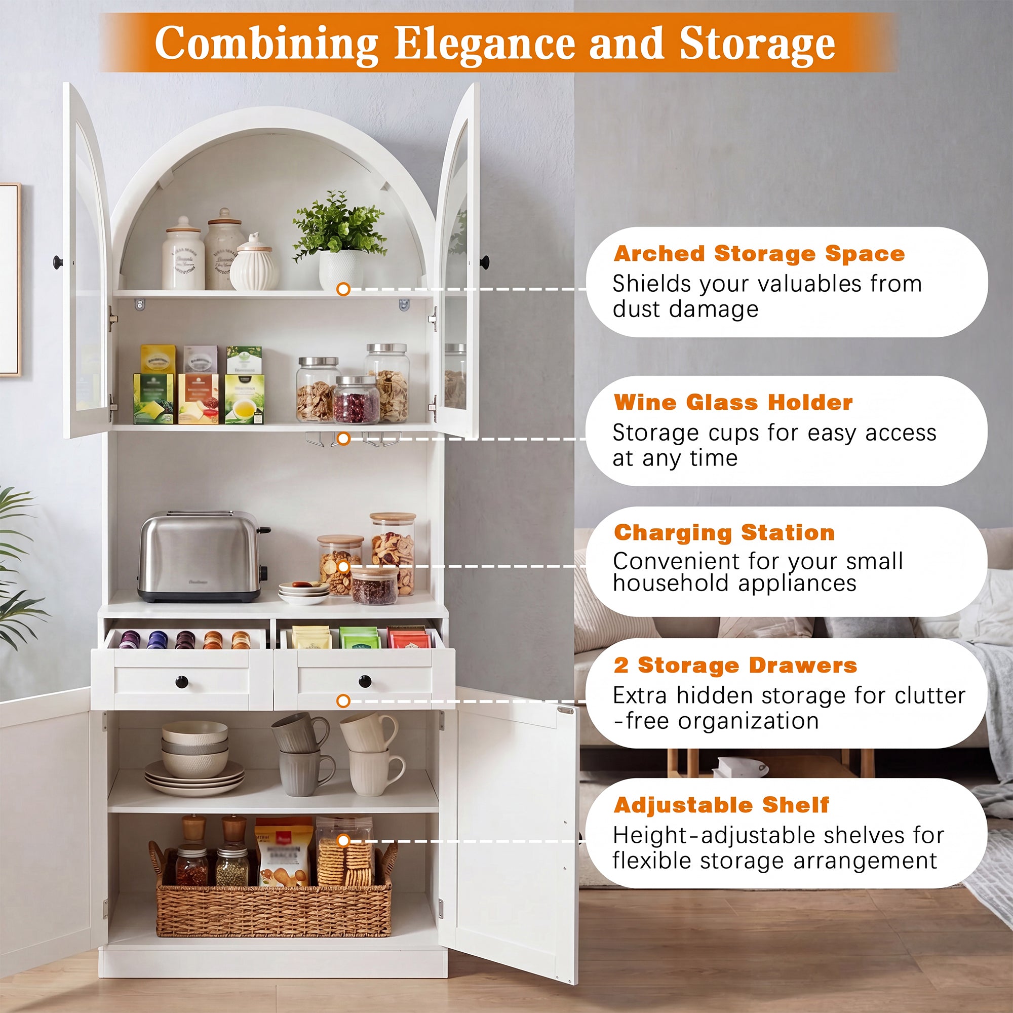 75" Farmhouse Tall Arched Pantry Cabinet