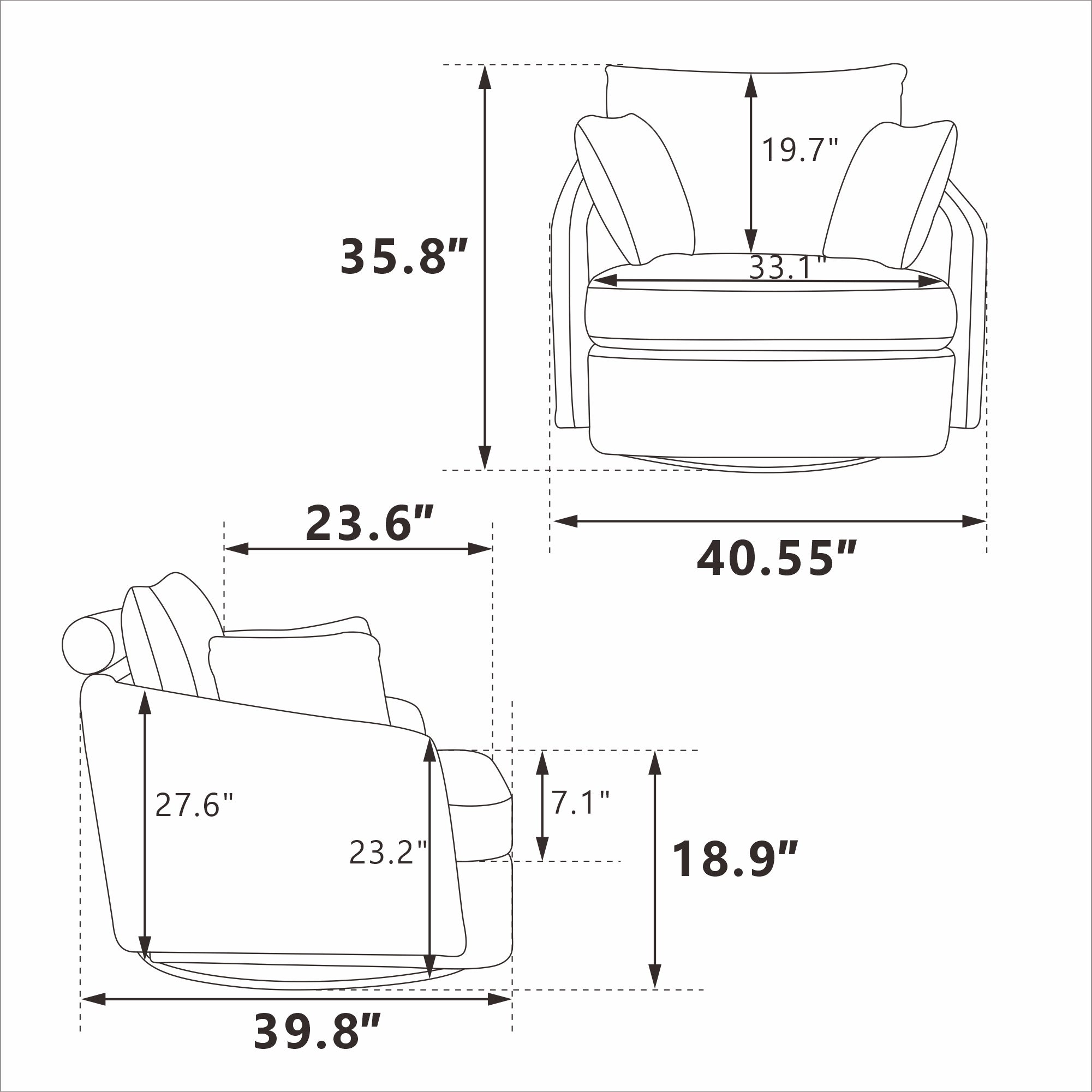 40.55''W Swivel Accent Chair with Pillows