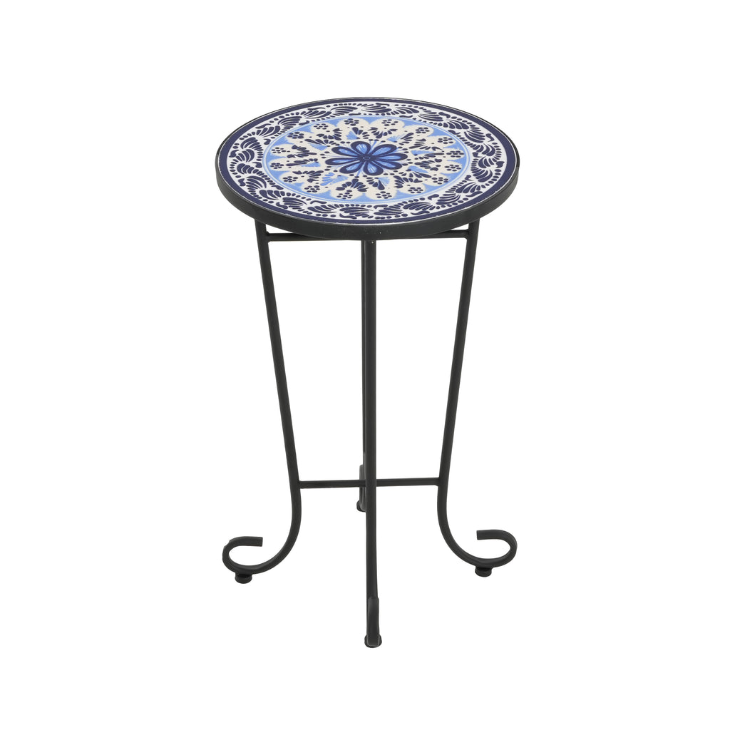 Patio Side Table, Blue + Black