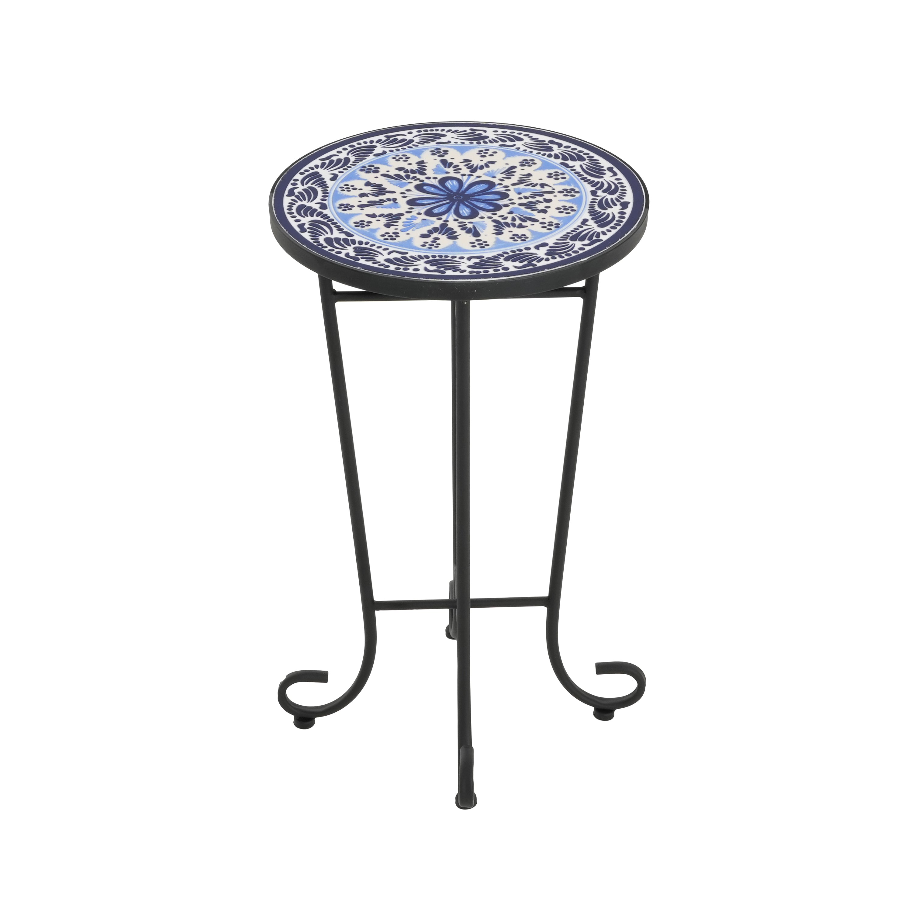 Patio Side Table, Blue + Black