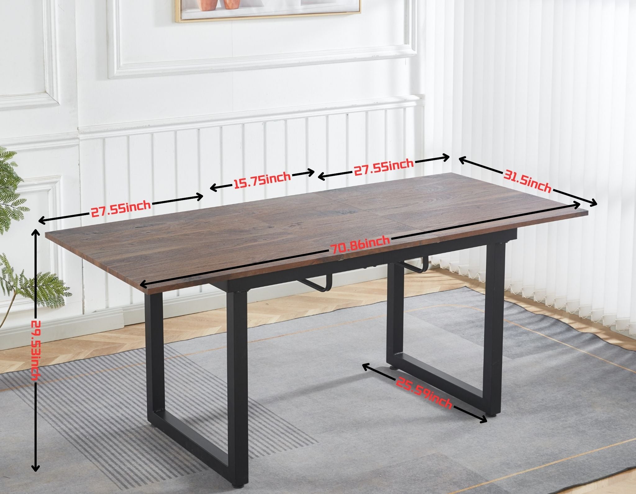 Walnut Color Square Extendable Dining Table