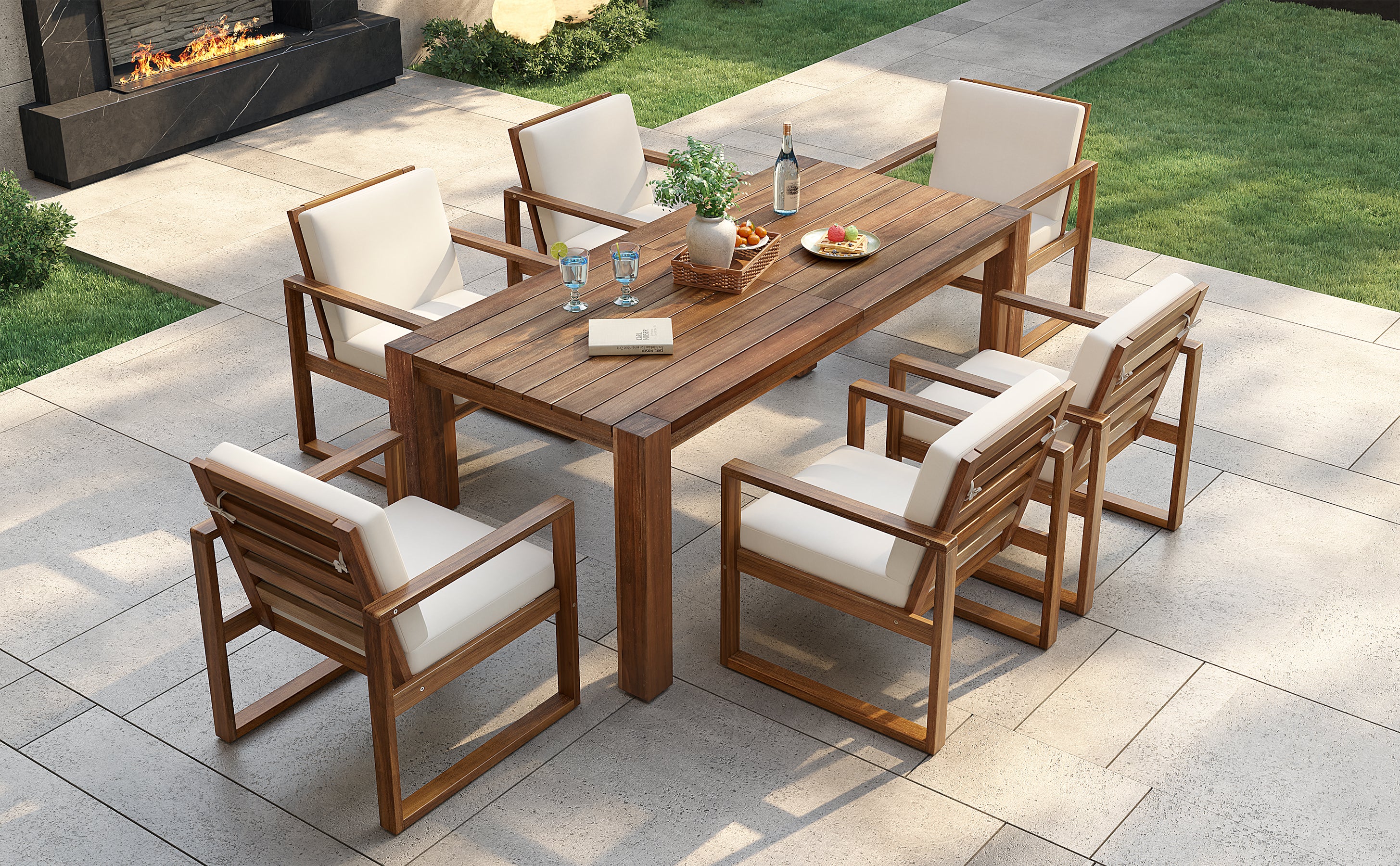 TREXM Patio Table and Chairs Set, Outdoor Dining Set for 6