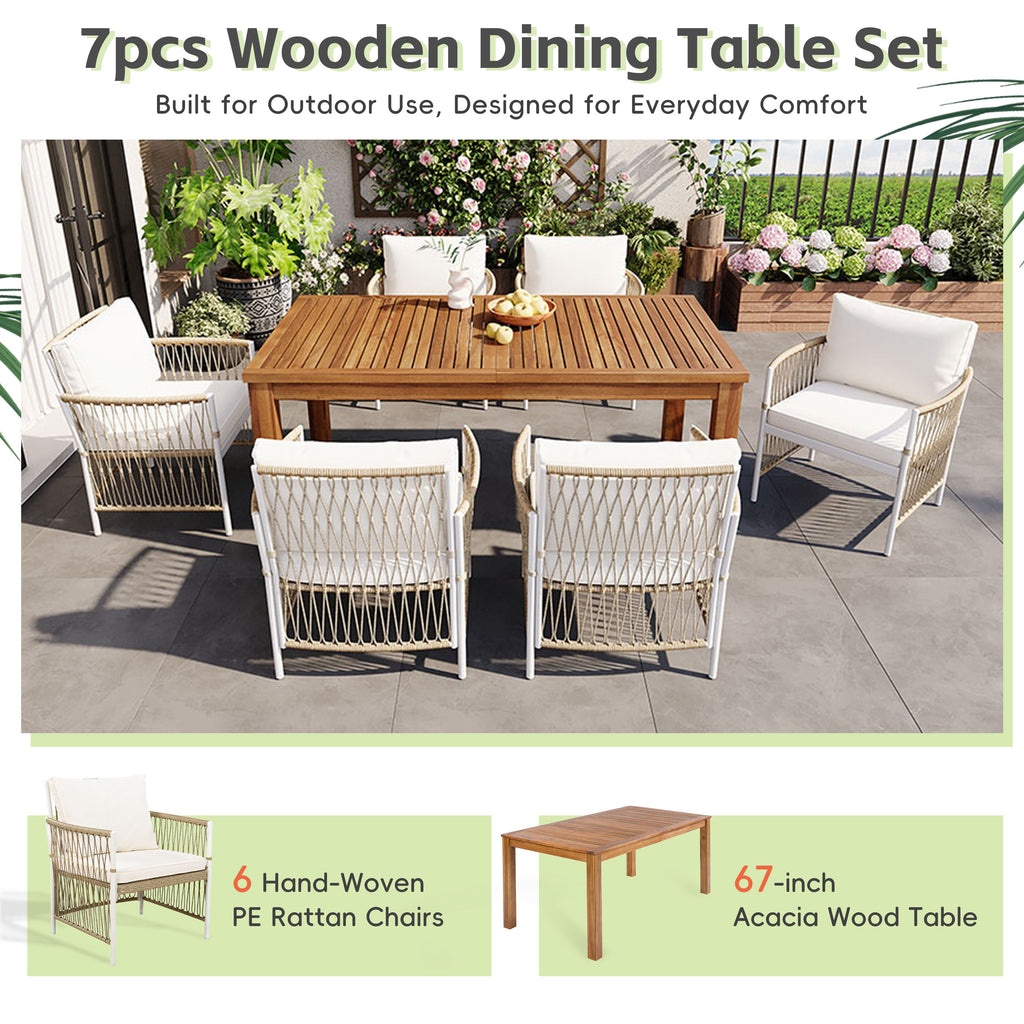 TOPMAX Patio 7pcs Wooden Dining Table Set
