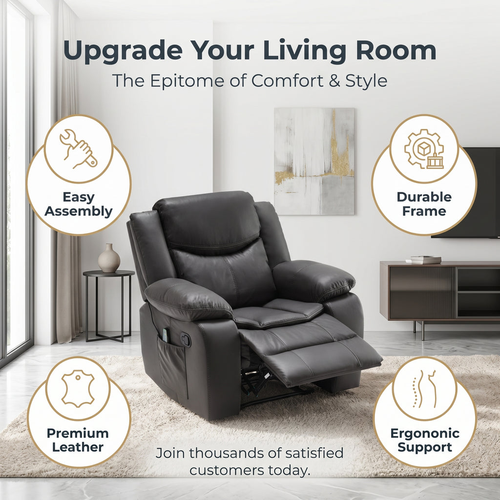 Grey Air Leather Recliner Chair With Vibration And Heating