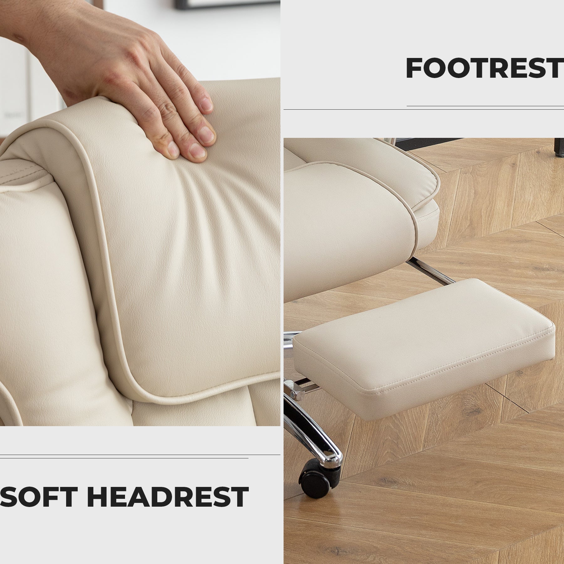 Big and Tall Executive Office Chair with Footrest - Beige