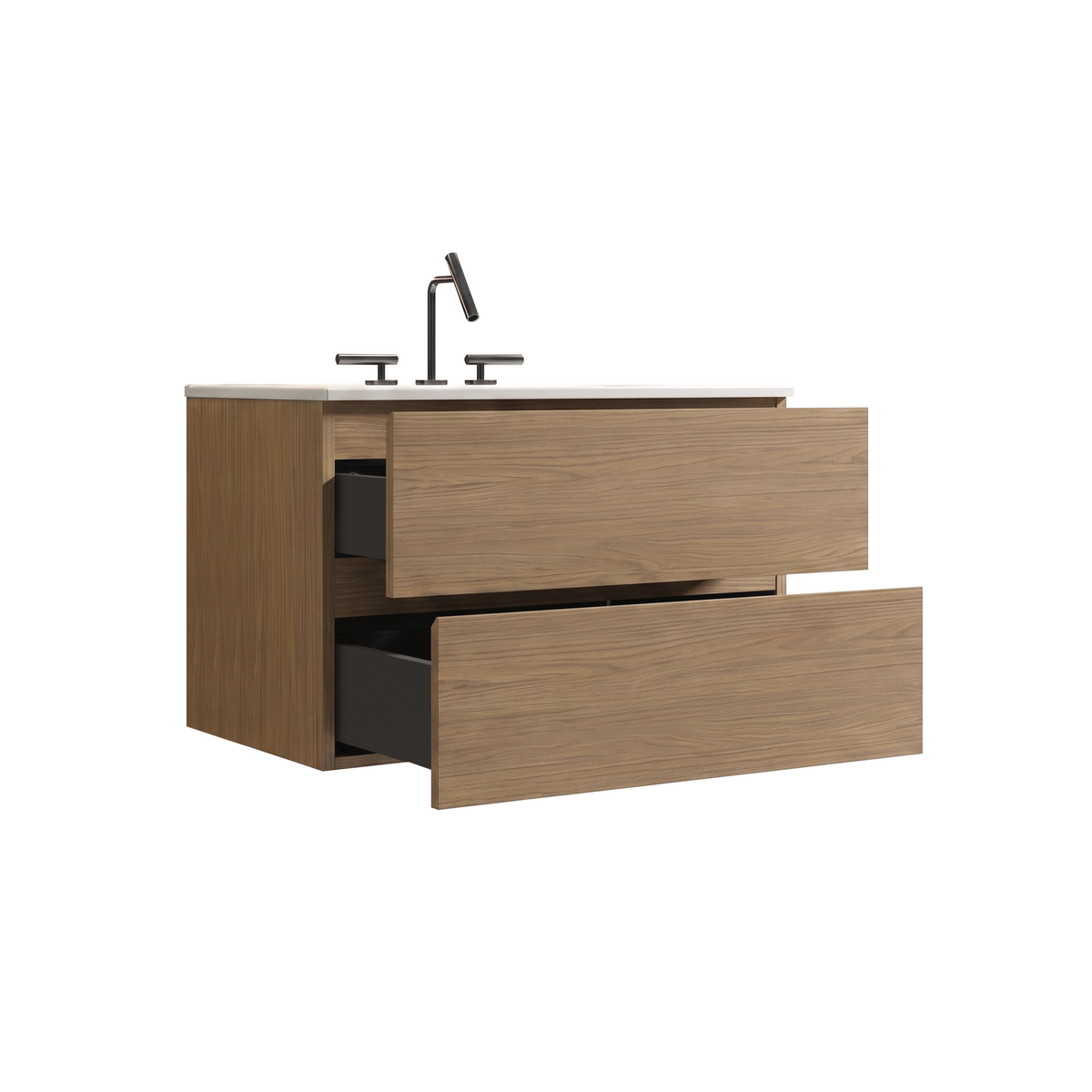 TIA Wall Mount 30" Walnut Brown Bathroom Vanity with Ceramic Sink