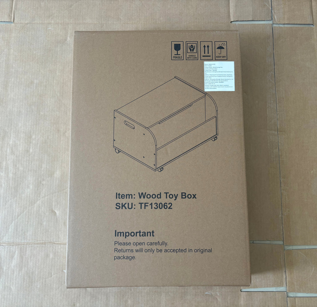Wooden Toy Box with 4 Universal Wheels for Kids