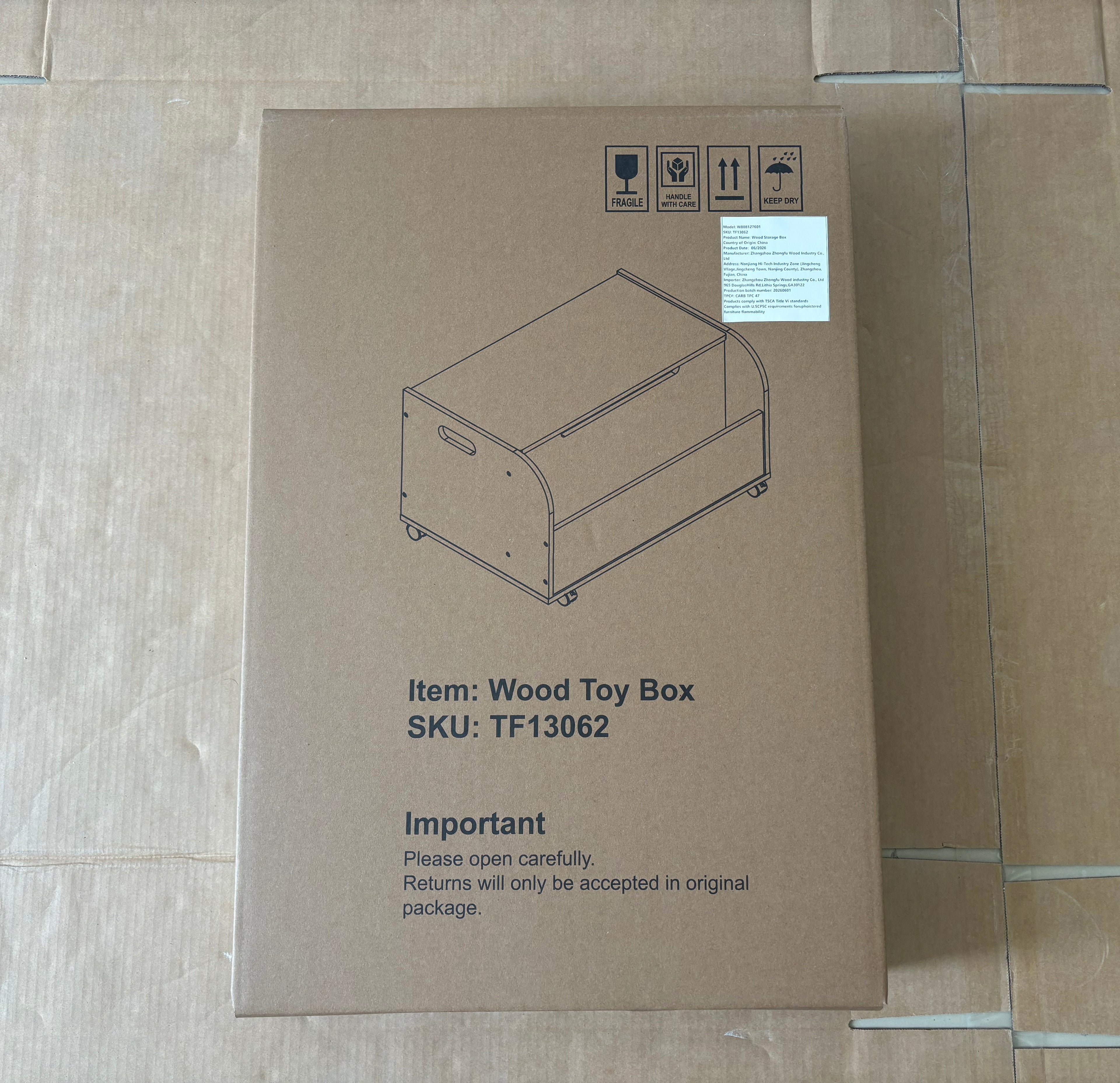 Wooden Toy Box with 4 Universal Wheels for Kids