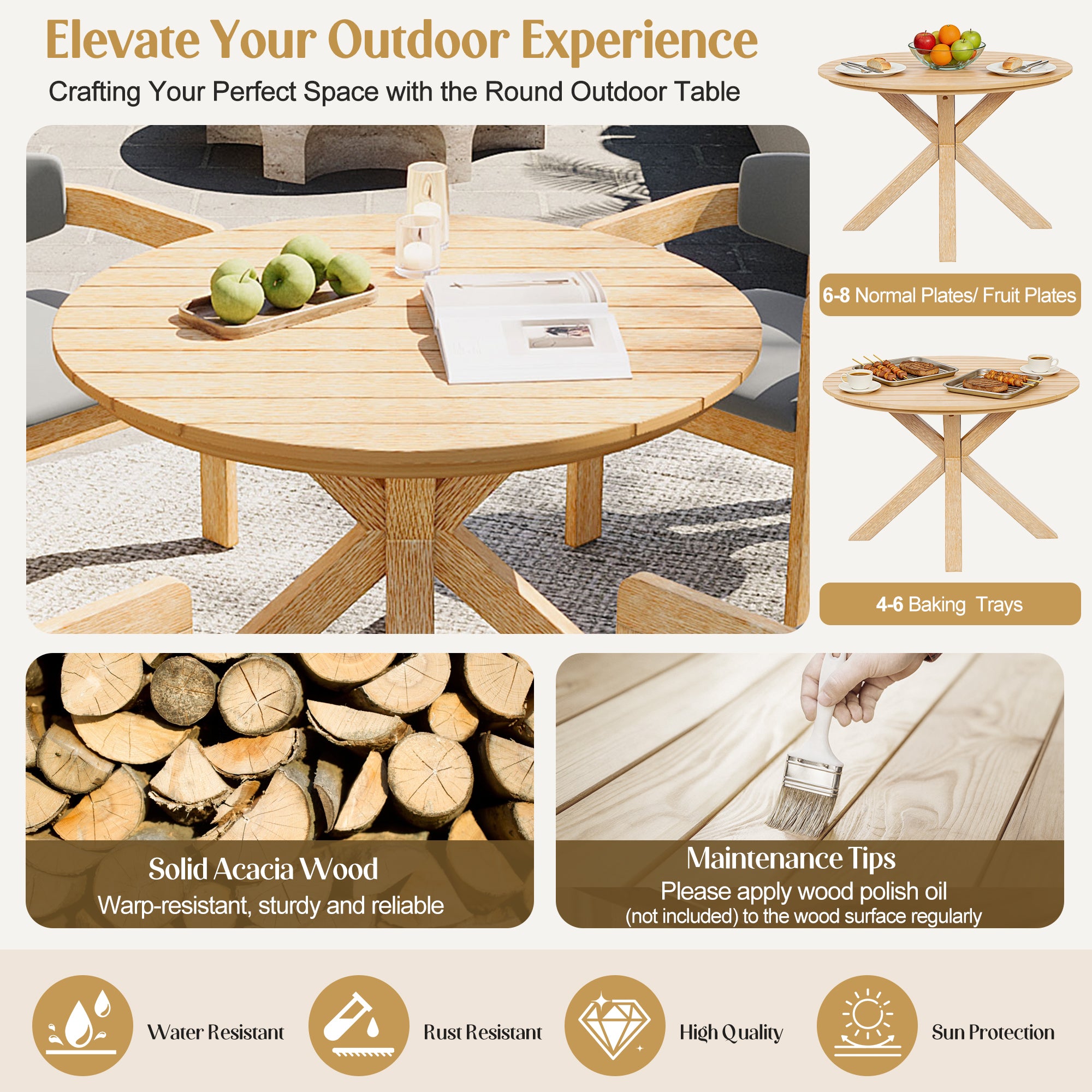 44.5 Inch Round Outdoor Dining Table