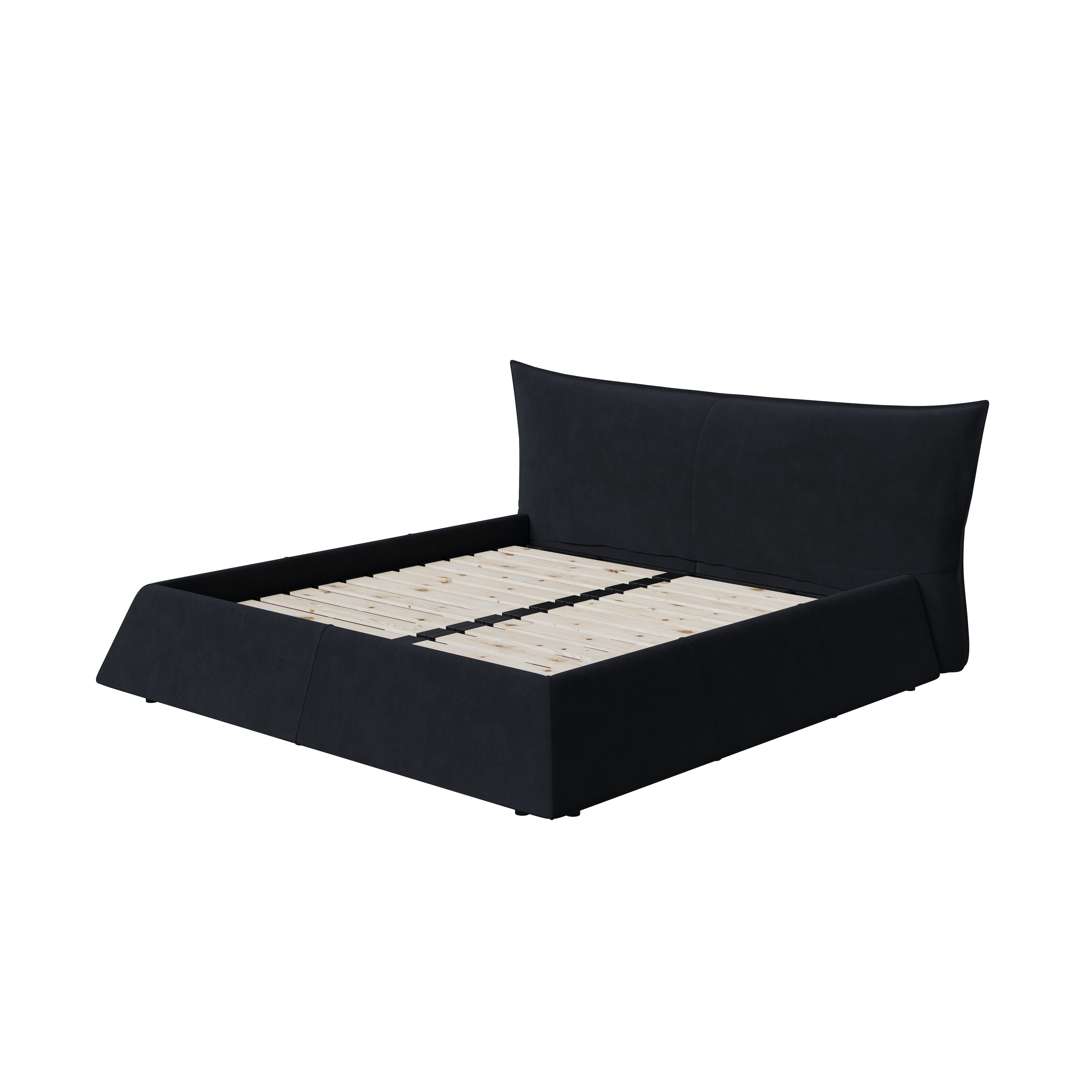 Queen Size Upholstered Platform Bed with Special Shaped Velvet Headboard