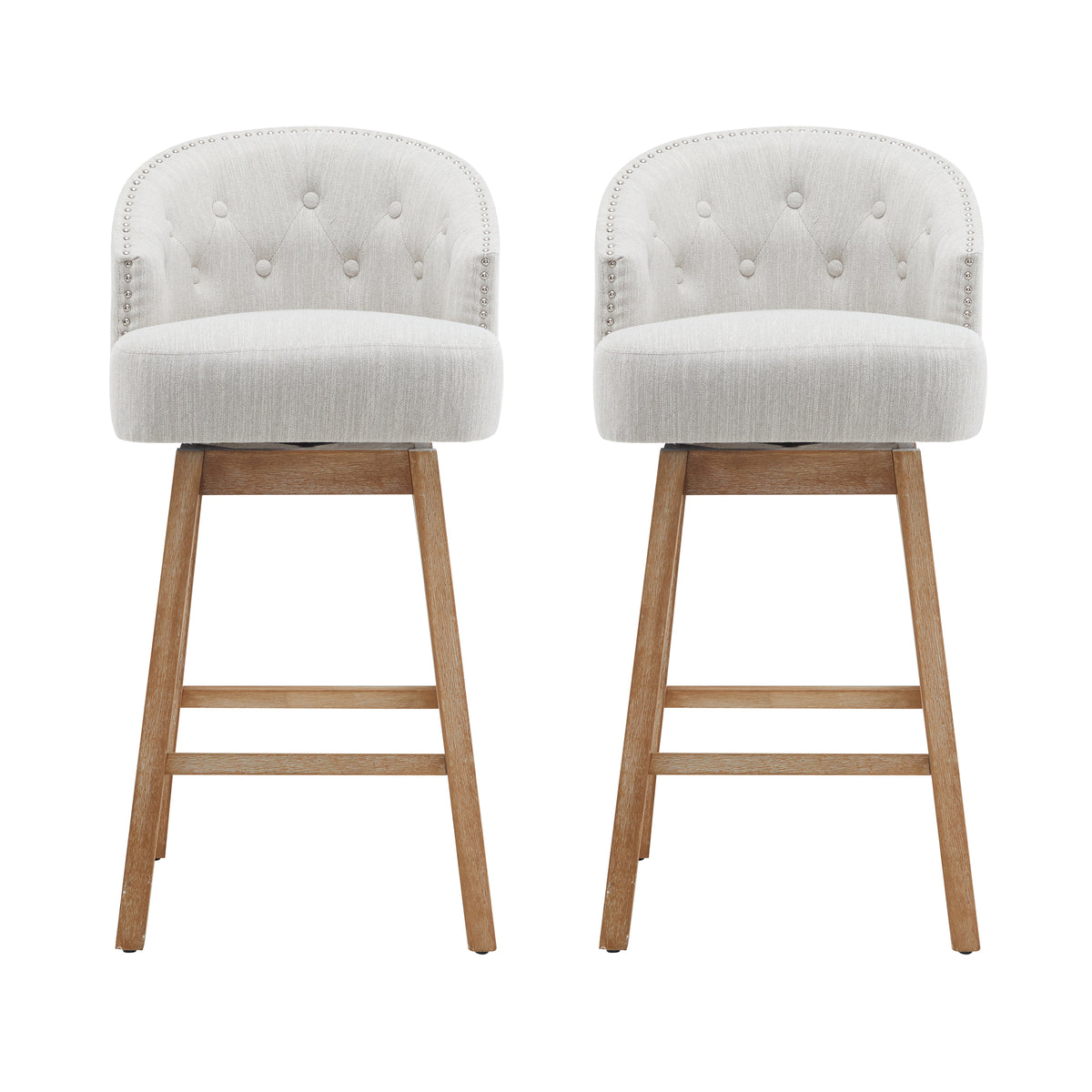 32.25" Swivel Counter Stools Set of 2, Upholstered Counter Height Bar Stools with Solid Rubber Wood Frame, Backrest, Footrest, Armless Barstools for Home Bar, Kitchen Counter