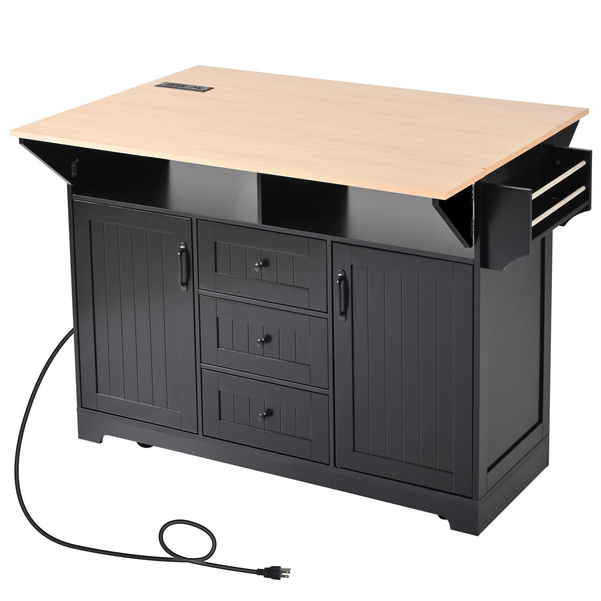 K&K 55.7'' Large Kitchen Island with Drop Leaf