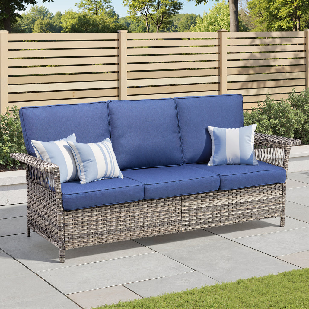 76.7" Wide Outdoor Wicker Patio Sofa